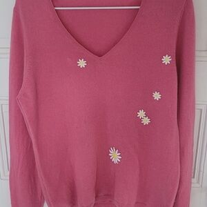 Renewest 100% Cashmere Pink Floral Women's Sweater Size Medium / Large